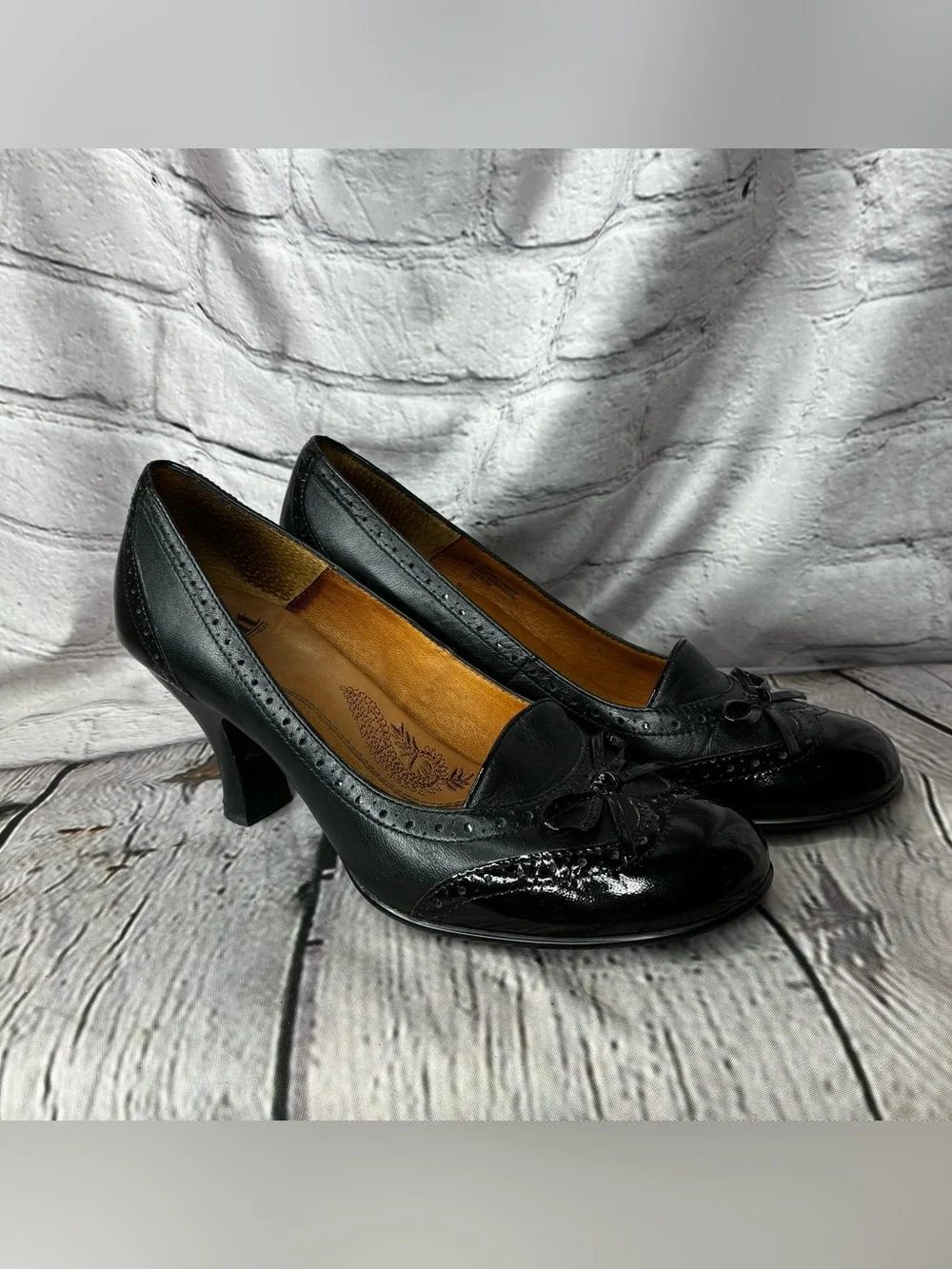 Dark Academia Black Leather Romantic Goth Twee Wingtip Brogue Oxford Pumps 6.5